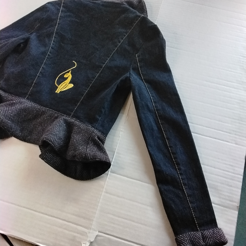 Baby Phat Y2K Vintage Denim Tweed Peplum Blazer Cropped Jacket Size Small. - Picture 13 of 13